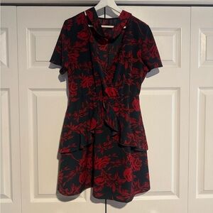 Anthropologie Red and Black Floral Mini Dress